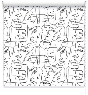 Houseart Μοτίβο με αφηρημένα πρόσωπα, Line Art, Ρολοκουρτίνες, 100 x 69 εκ.